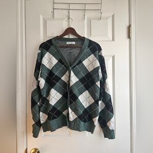 Grace Karin Green and Black Argyle Cardigan